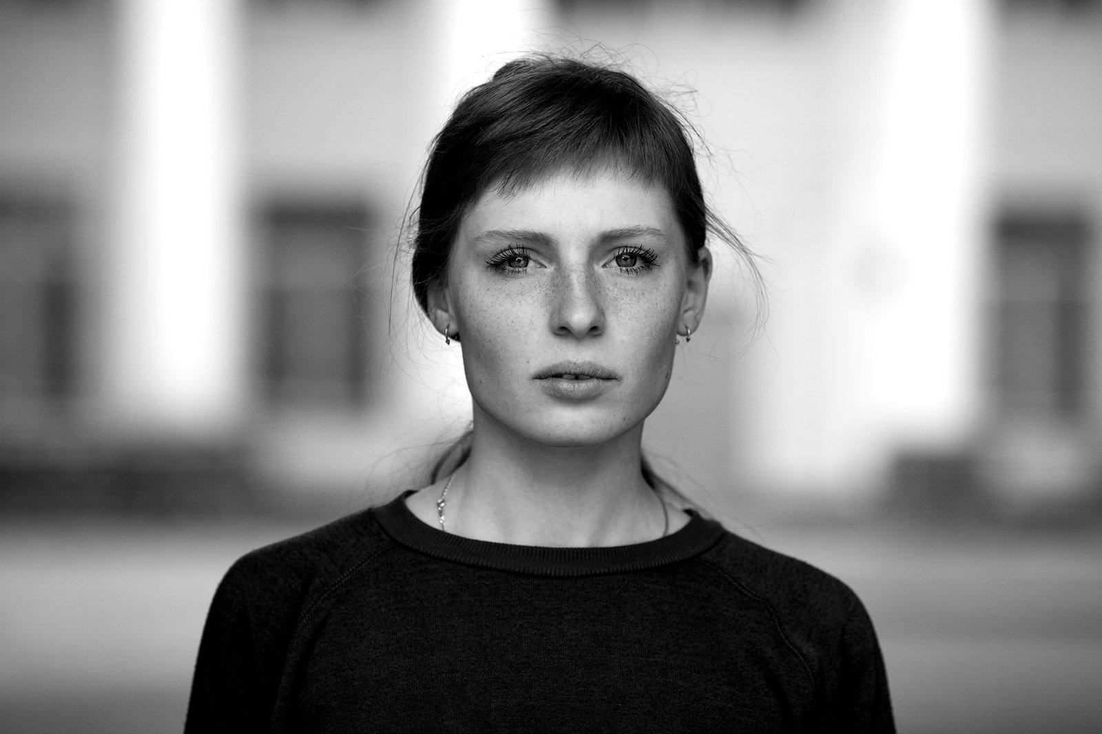 Black-and-white portrait of a woman