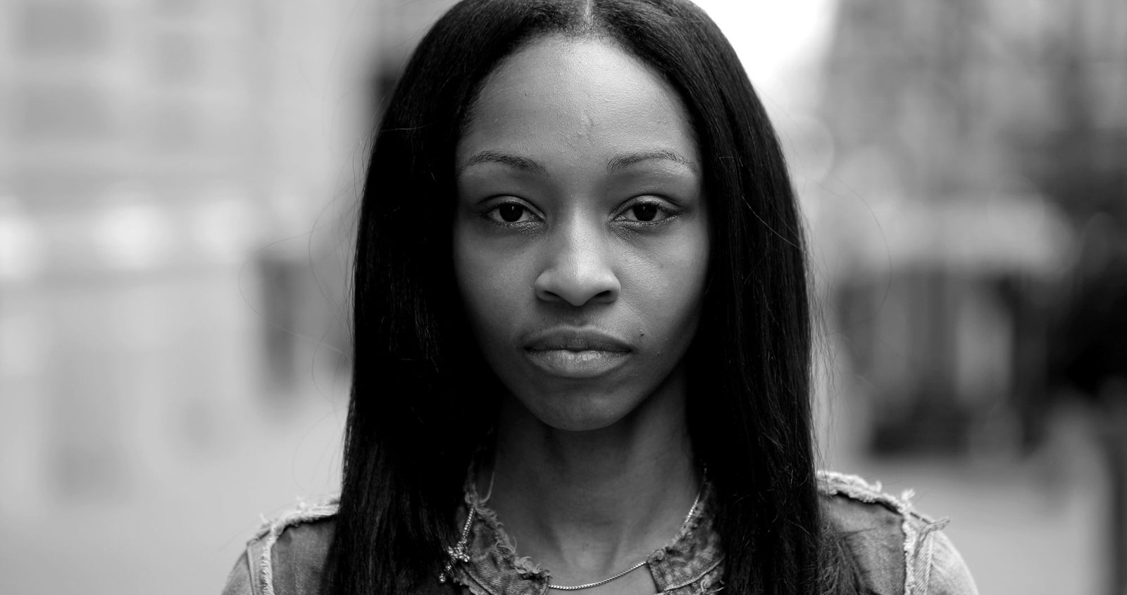 Black-and-white portrait of a woman