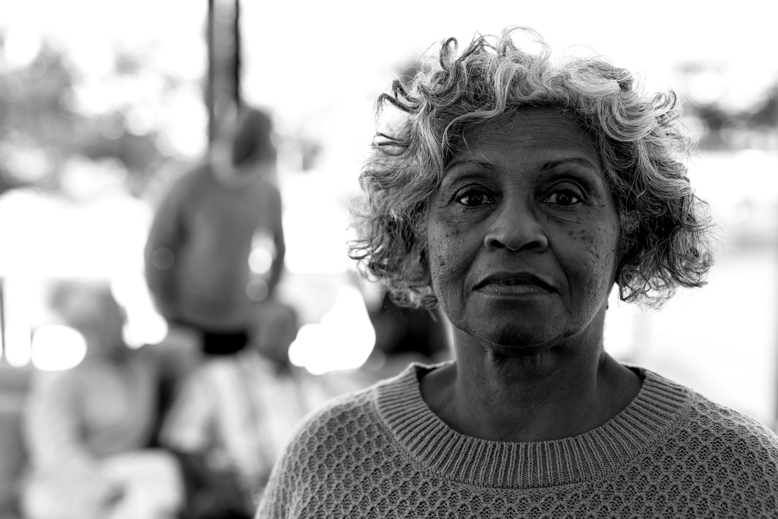 Black-and-white portrait of a woman