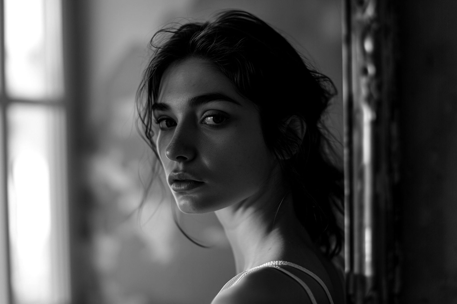 Black-and-white portrait of a woman