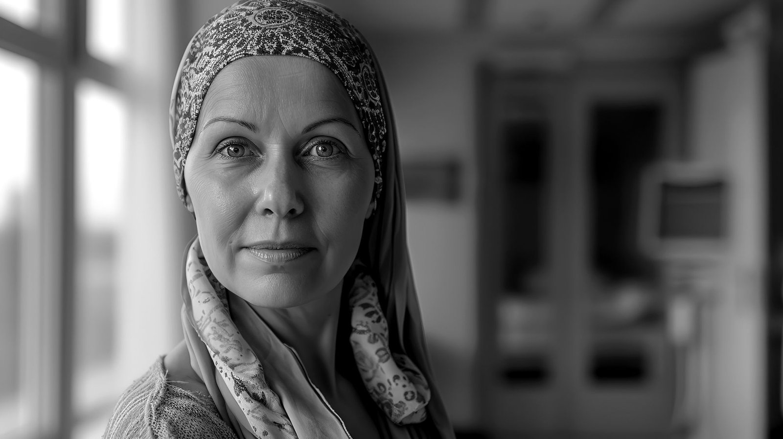 Black-and-white portrait of a woman